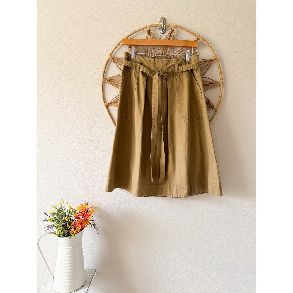 GAP Khaki Brown Tan A Line Utility Midi/ Knee Skirt w/ Belt Cargo Pockets Sz 8